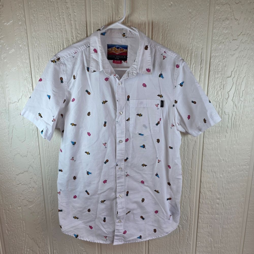 Men's Empyre Supply Co. Hawaiian White Shirt with Pink/Blue Accents, Size Medium - Picture 1 of 4